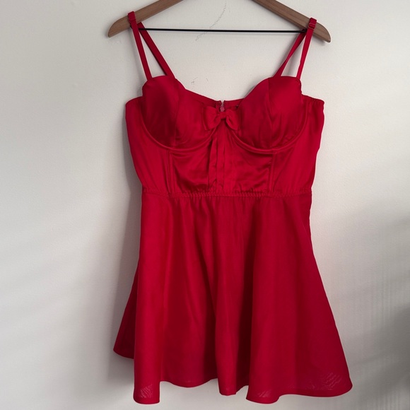 Victorias Secret Lipstick Red Bow Topped Bustier Slip Mini Dress XL - Picture 2 of 6